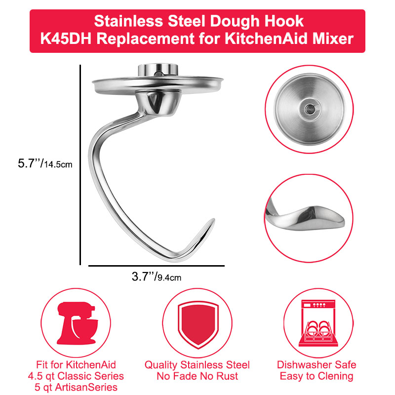 Kitchenaid Mixer Hand Mixer - Hook Adonan Stainless Steel untuk Mixer